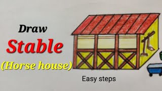 Horse house drawing easy for kids, Stable drawing for EVS,horse stable drawing easy,अस्तबल का चित्र