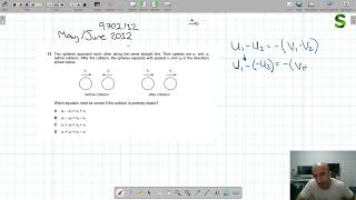 ✏️9702/12 May-June 2012 Physics Exercise 12. Elastic Collisions #aslevel  #alevel #smythacademy