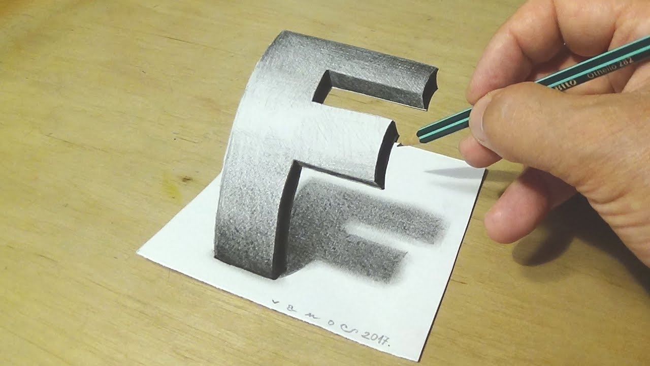 How to Draw 3D Letter F - Drawing Curved Letter F with Pencil - Trick Art for Kids and Adults