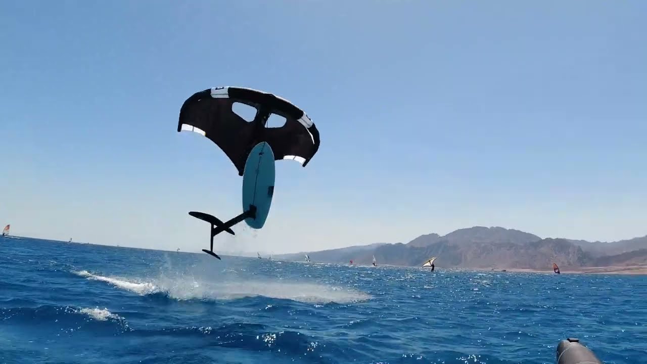 The team performed cool tricks on camera on wingfoils in just five minutes for an entire video.