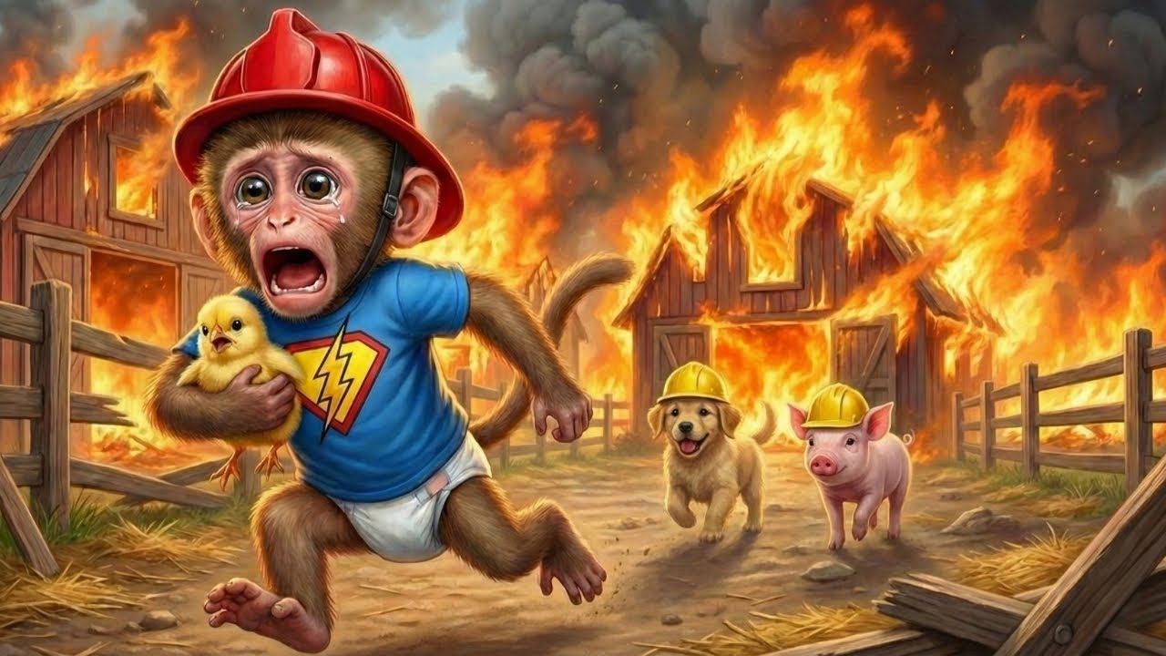 🐒Monkey Bini Saves Chick from FIRE! 🐥🔥| Monkey Videos