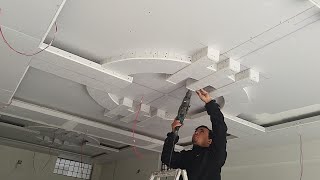 how to make round magnet ceiling design in gypsum with gypsum LED light