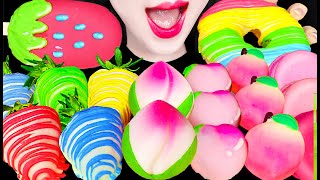 Asmr Rainbow Strawberry, Cake Pop, Peach Dessert 케이크팝, 복숭아 초콜릿, 레인보우 딸기, 도넛 먹방 Mukbang, Eating