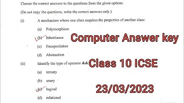 Computer Answer Key Class 10th ICSE 2023