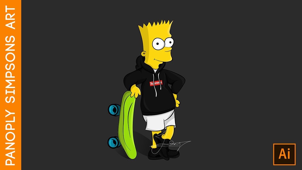 Bart Simpson Supreme Trill Art Cartoon Art Speed Drawing In Adobe Illustrator Digital Art Youtube