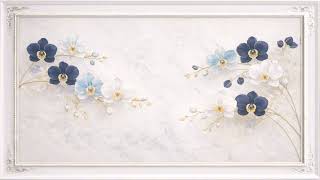 Blue Orchid Marble Wall Art 4K | Elegant Navy Floral Frame TV Display Luxury Decor screenshot 1