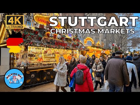 Stuttgart, Germany Christmas Market Day Walk - 4K 60fps with Immersive Sound & Captions