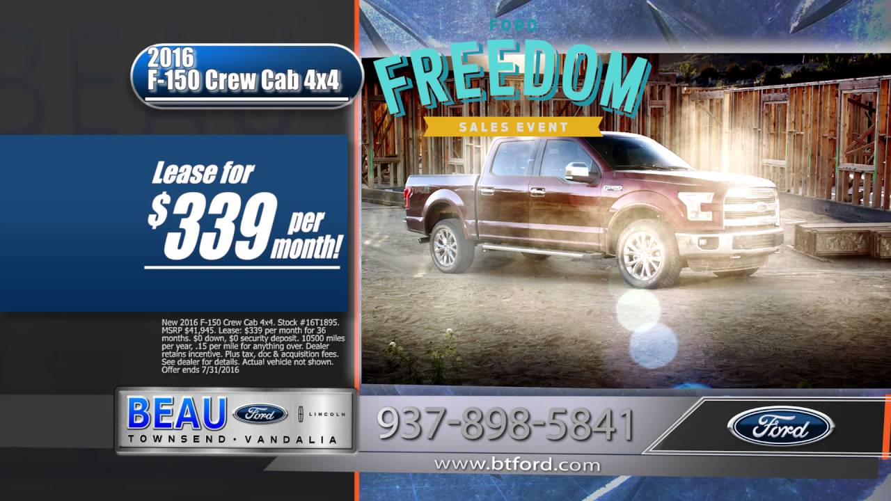 2016 F150 Crew Cab 4x4, 339/mo with no money down at the Beau