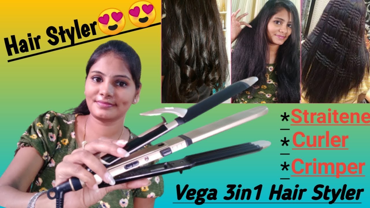 Vega 3in1 Hair Styler Review&Demo||Worth OR Not||straightener||Crler||Crimper||Review  in Telugu - YouTube
