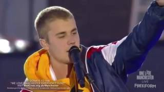 Justin Bieber crying😭  (live)  one love Manchester ❤❤