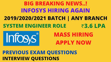 Infosys Off-Campus for 2019/2020/2021 batch | Bulk Hiring | SE role | ₹3.6 lpa