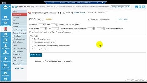 Advanced Follow back, unfollow, like, comment Tool Setting Without Action Block For Instagram