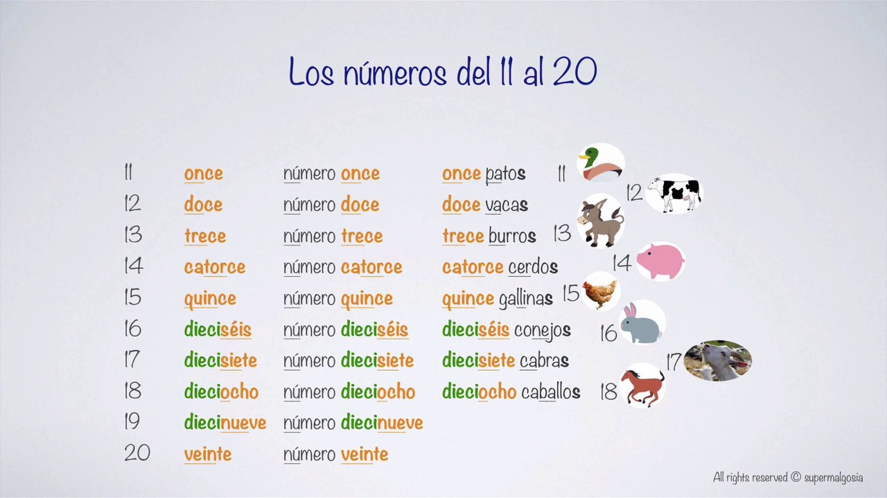 Liczby od 11-20 po hiszpańsku | Los números del 11 al 20 en español -  YouTube