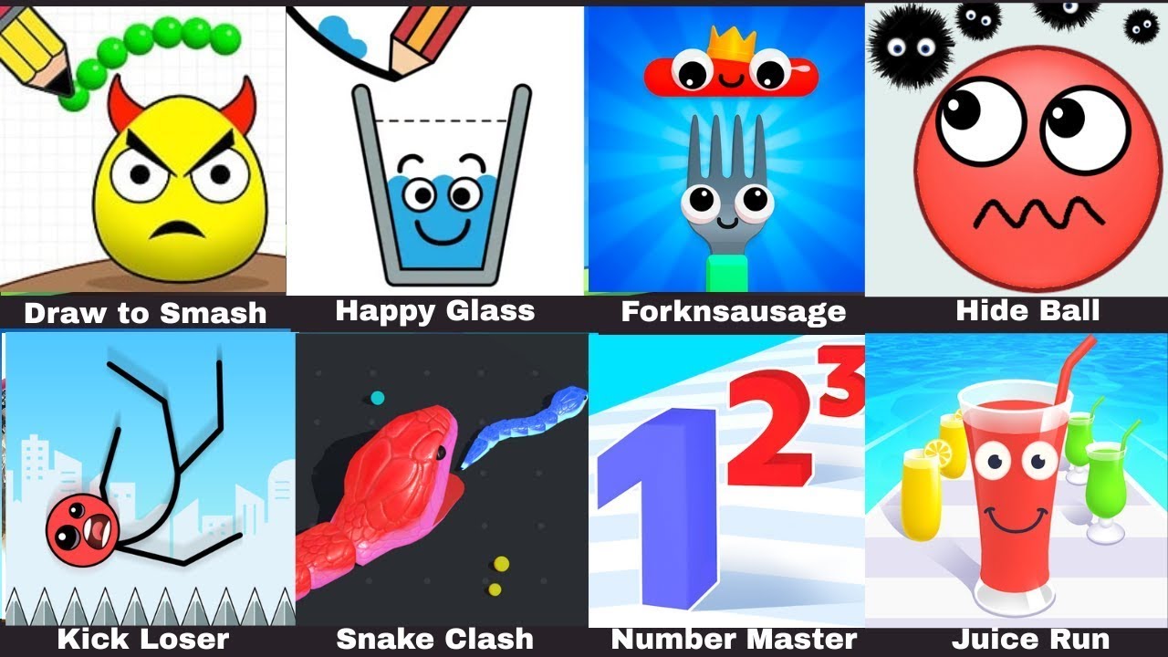 Draw to Smash, Happy Glass, Fork n Sausage, Hide Ball, Kick Loser, Snake Clash, Number Master