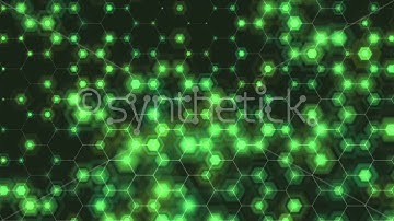 Stock video. Hexagons network loop. Green Abstract background honeycomb mesh with pulsing hexagons.