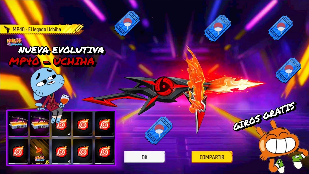 ¡SACANDO LA NUEVA MP40 LEGADO UCHIHA CON 3000 DIAMANTES 💎😱! RULETA DE TOKENS FF X NARUTO SHIPPUDEN 