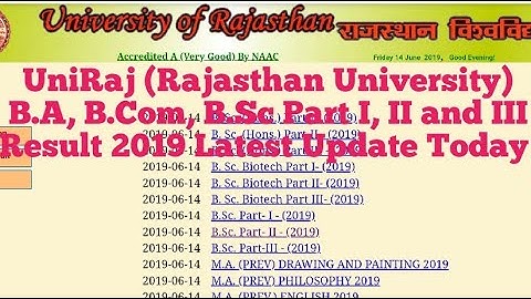 UniRaj (Rajasthan University) B.A, B.Com, B.Sc Part I, II and III Result 2019 Latest Update Today