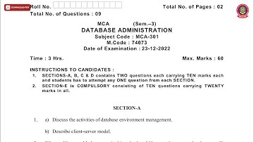 MCA 3RD SEM DATABASE ADMINISTRATION DEC 2022 | PTU