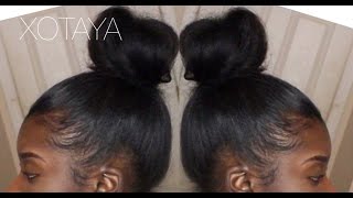 quick easy sleek high bun on blown out natural hair