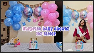 Surprise baby shower for sister | Minimal baby shower decor ideas | #surprise #babyshower #themecake