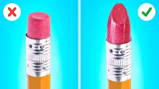 FUN WAYS TO SNEAK MAKEUP IN CLASS || Back To School Beautiful Makeup and Supplies by 123 GO! SERIES