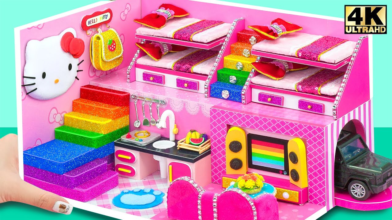 Make Two Floor Hello Kitty House Have 2 Bedroom with 2 Bunk Bed ️ DIY ...