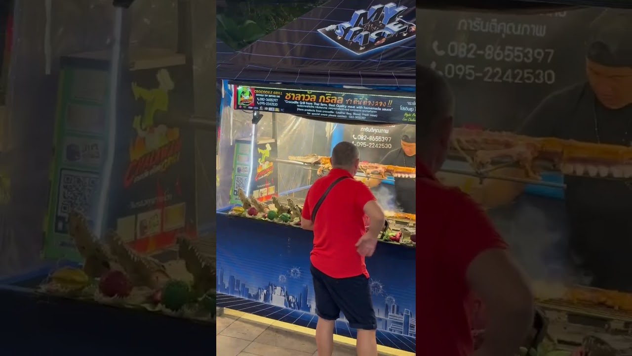 Street food vendors at Central Festival Pattaya  each, Crocodile BBQ 5th December 2022