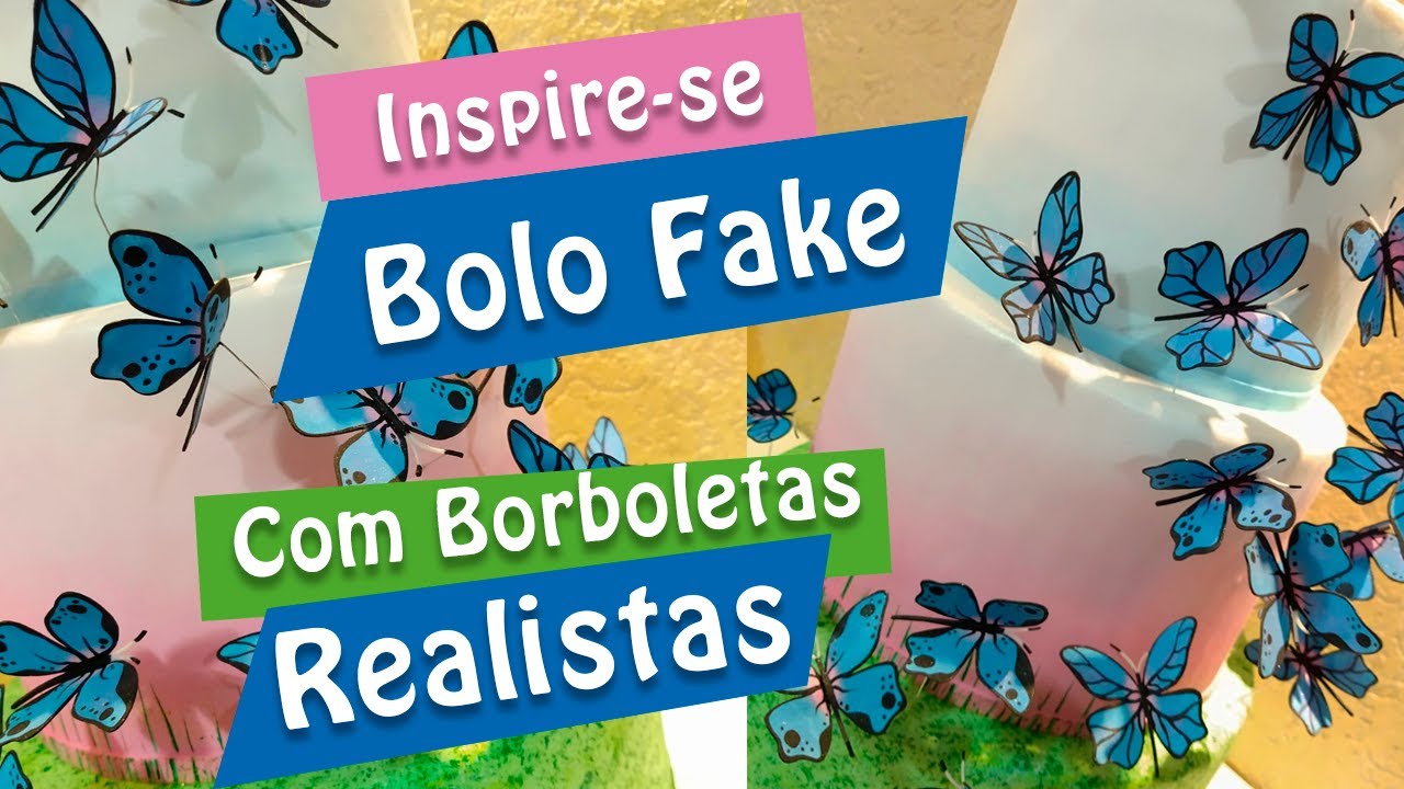 Bolo Fake Falso Maquete Borboleta Azul Luxo