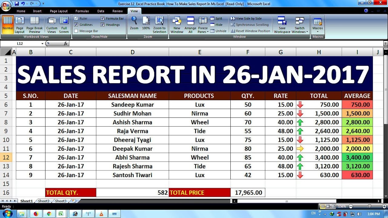 Exercise 12 | Excel Practice Book | How To Make Sales Report In Ms