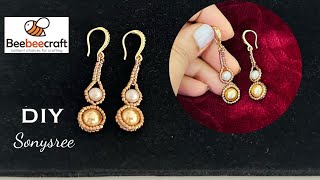 Simple Gold Earrings || Beebeecraft Tutorial || How to make Beaded earrings