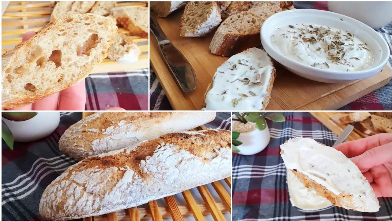 خبز الباڨيت الفرنسي بالخميرة البلدية مع جميع أسرار نجاحه / جبن طبيعي بالثوم والزعتر