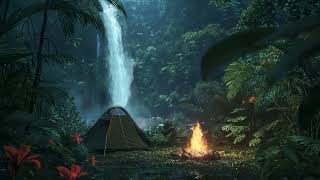 Waterfalls & Campfire Sounds🏕️🔥| for Deep sleep and Meditation 😴