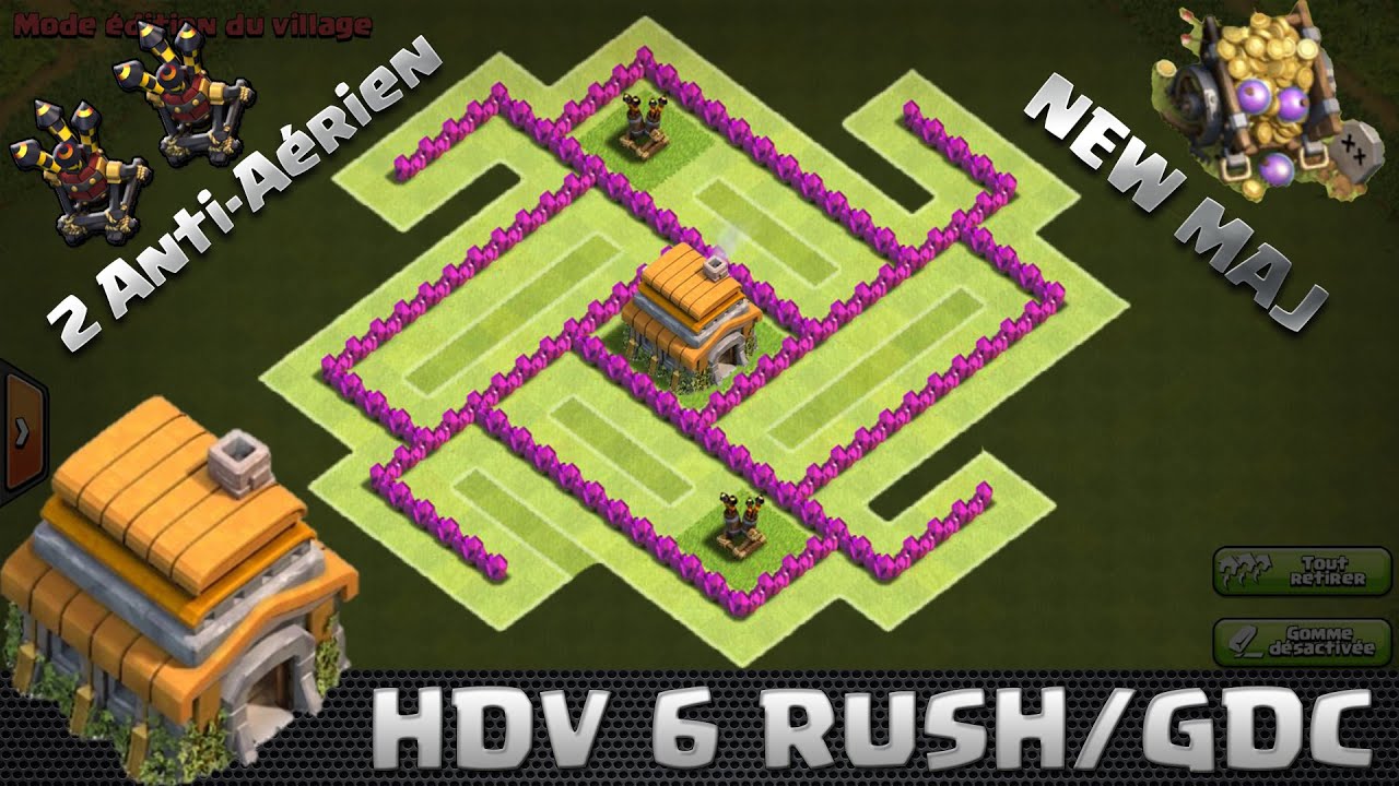Clash Of Clans, Village HDV 6 RUSH/GDC ! New Maj ! 2016 ! 2 anti-aérien
