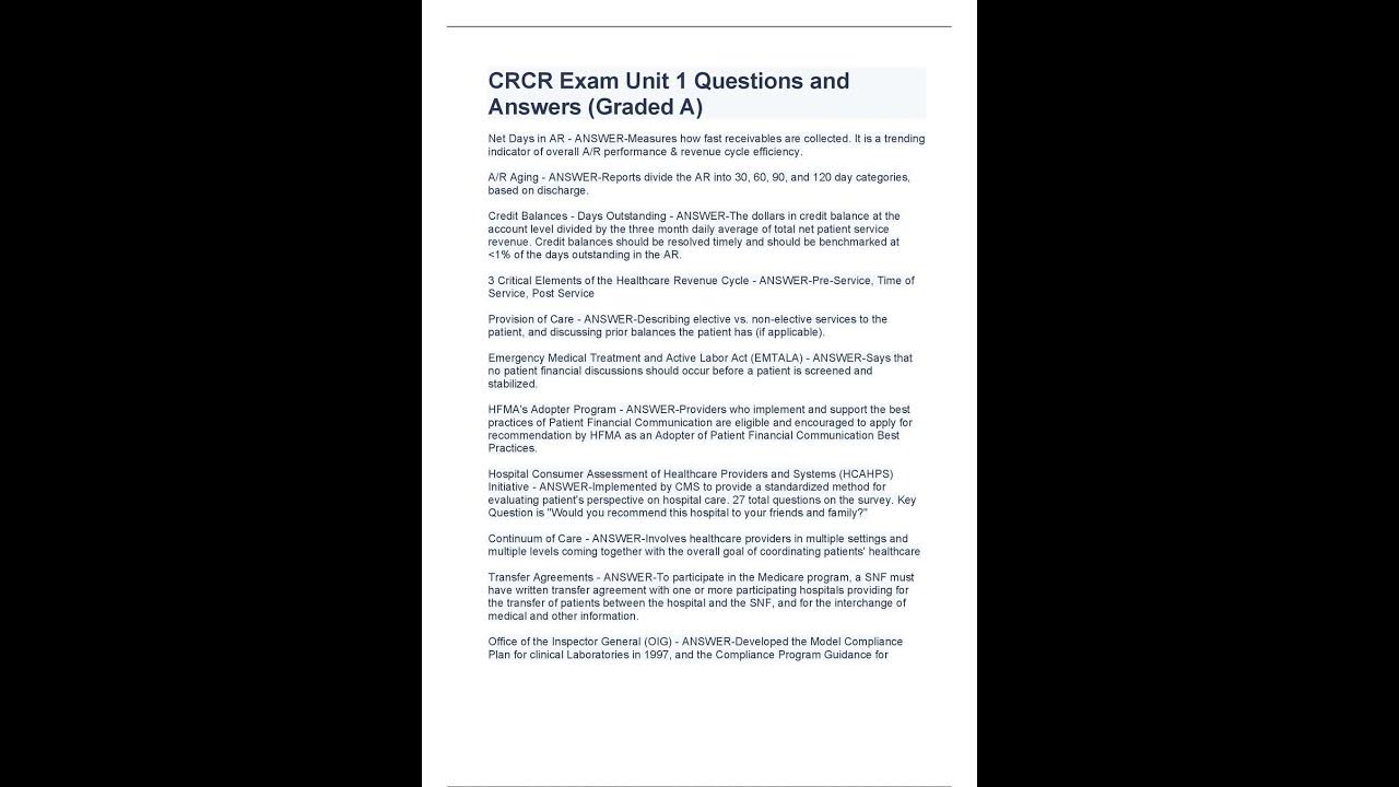 CRCR Exam Unit 1 Questions and Answers Graded A - YouTube
