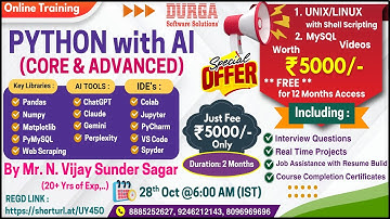 PYTHON with AI (CORE & ADVANCED) Online Training @ DURGASOFT