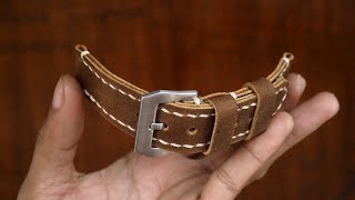 cara membuat tali jam kulit handmade bahan crazyhorse (how made a leather strap watch crazyhorse)