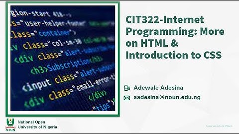 CIT322: Internet Programming Programming - Introduction to Cascading Style Sheets (CSS)