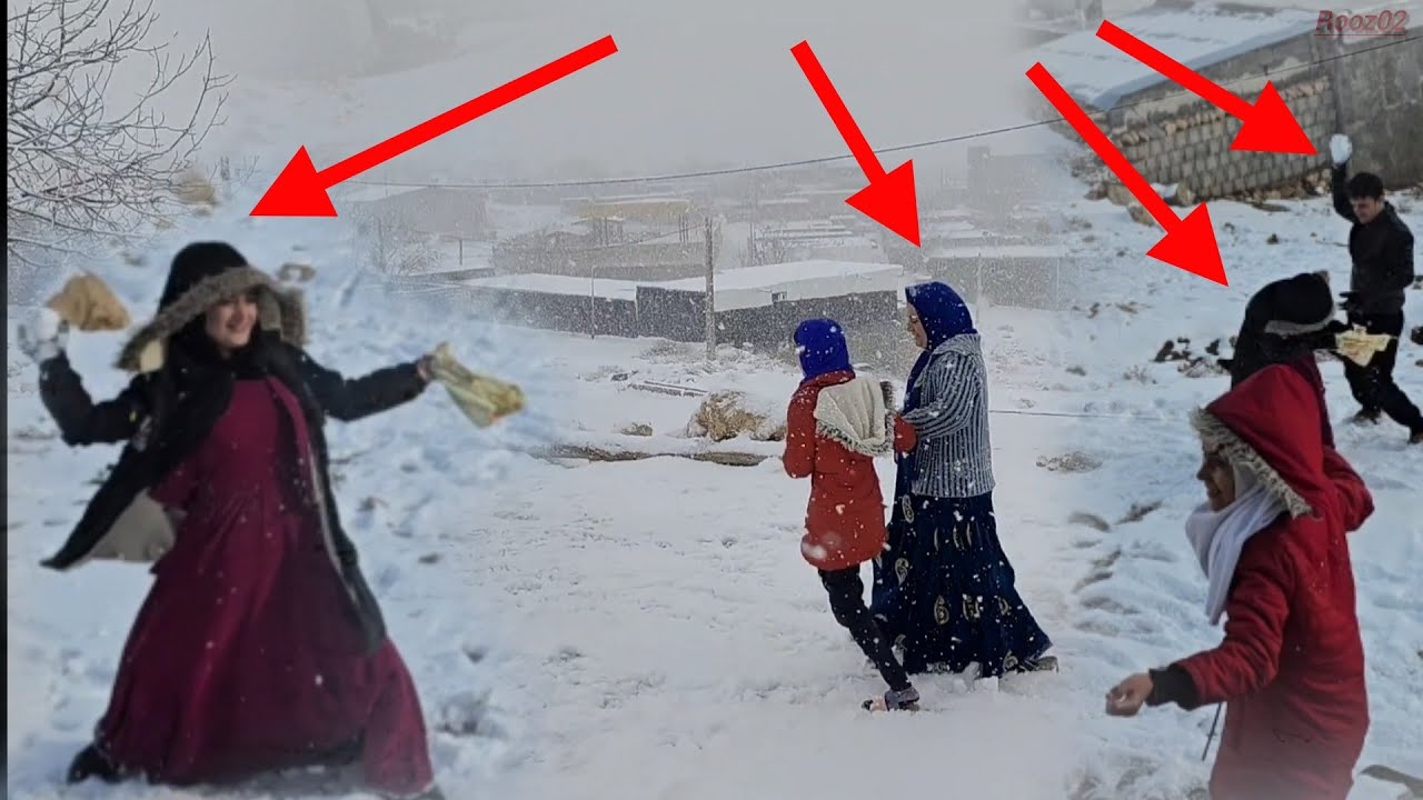 Семейное счастье: Семейная радость и игры Али и Масуме в зимнем снегу.