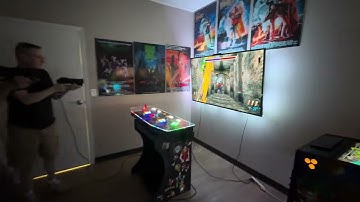 4 Player Custom Arcade Fight Stick With Light Guns & Trackball From Retropie Video Game Guy