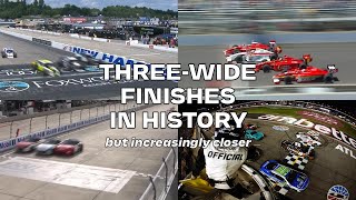 Every Final Lap of All Three-wide Finishes in Motorsport History but they're increasingly closer