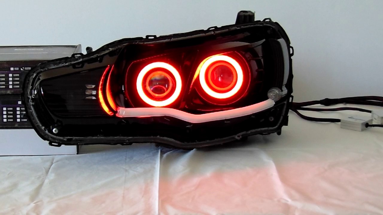 Custom 2011 Mitsubishi Lancer Ralliart Headlights. - YouTube