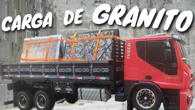 Brinquedo Caminhão Iveco Hi Way Plataforma Retroescavadeira Case  Construction Cinza