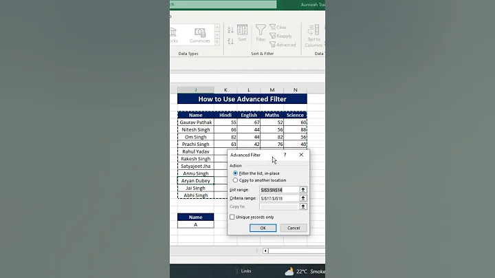 Uses of Advanced Filter #excel #msexcel #msexceltutorial #msexceltricks #shorts #shortsvideo