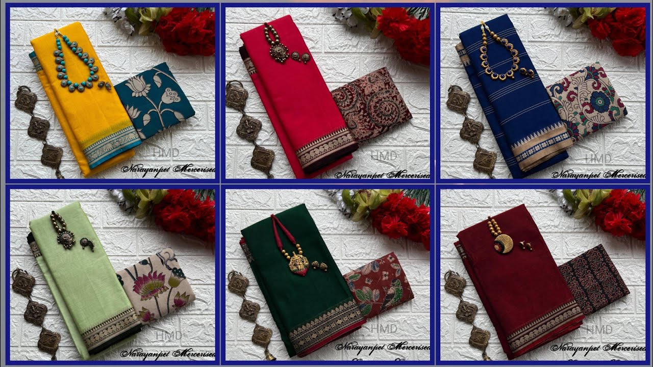 Narayanpet Cotton Sarees with Running Blouse | 120 Thread Count | Stripes Butta Designs