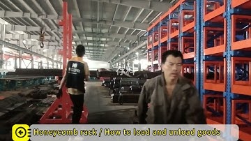 Honeycomb Racking System | Safe Long Steel Handling with Crane  #steelbars #piperack