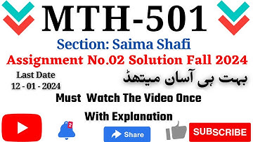 Mth501 Assignment No.2 Solution Fall 2023-24 |Section: Saima Shafi|