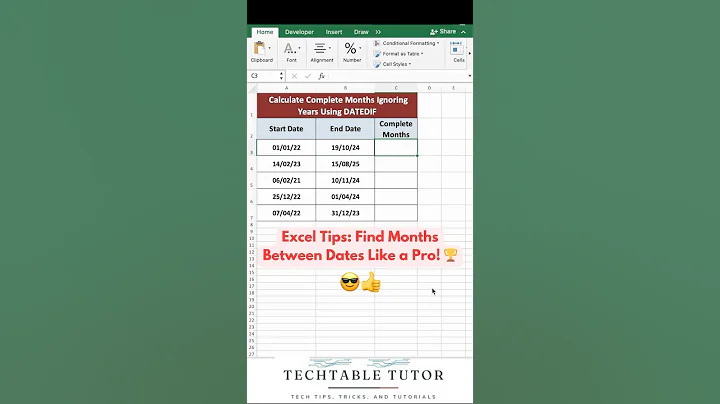 How to Calculate Complete Months in a Snap with Excel DATEDIF! 🔑 #Excel #excelshorts #shorts