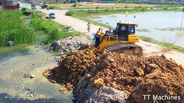 Great Skills Powerfully Shantui Dozer Open New Project Filling Huge Land By Dump Trucks 