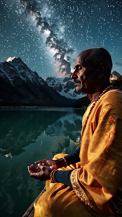 Monk meditating in the Himalayas by Ganga