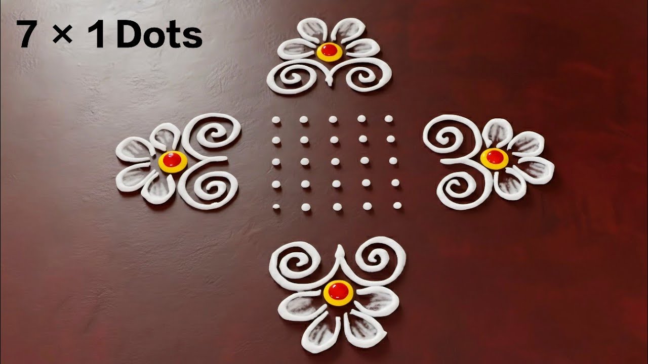 🎨 7×1 Dots Simple Daily Rangoli | Easy Chukkala Muggulu | Traditional Festival Kolam Design 🌺